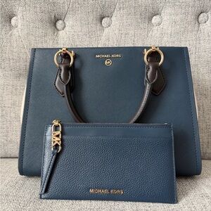 Michael Kors Navy and Brown Satchel Set